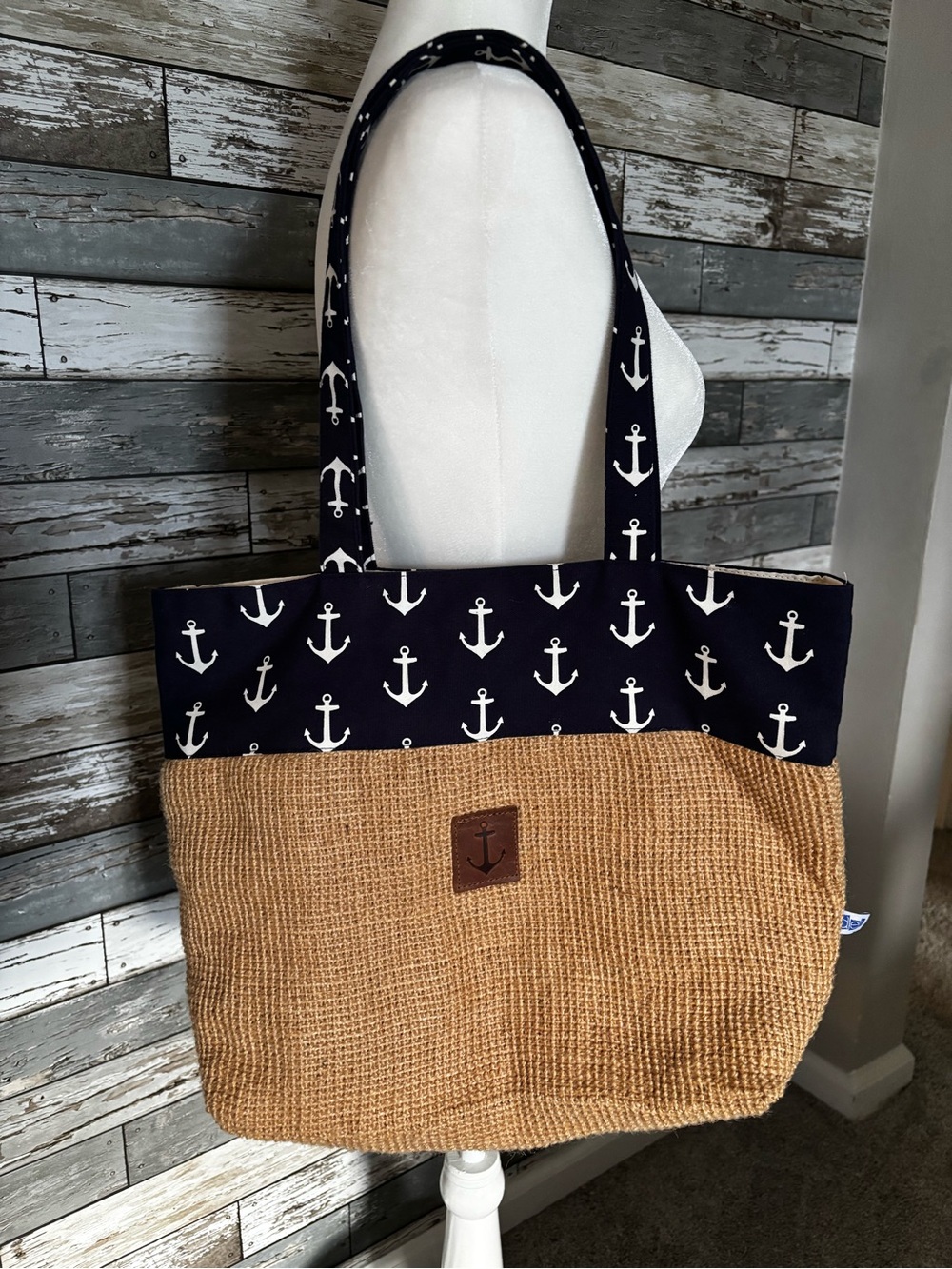 DEI Coastal Nautical Anchor Jute & Navy Blue Small/Medium Tote Bag